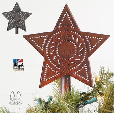 Country LightingCHRISTMAS TREE STAR - Handcrafted Punched Topper in Rustic & Blackened TinChristmaschristmas starSaving Shepherd
