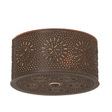 Country LightingROUND PUNCHED TIN CEILING LIGHT - 2 Light Chisel Pattern in Kettle Blackaccent lightaccent lightingSaving Shepherd