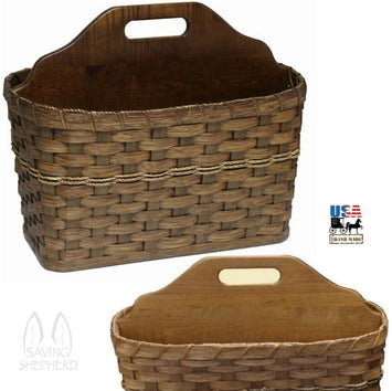 Magazine RackMAGAZINE RACK - Hand Woven Natural Reed Basket with Wood Divider HandleAmishbasketSaving Shepherd