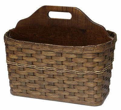 Magazine RackMAGAZINE RACK - Hand Woven Natural Reed Basket with Wood Divider HandleAmishbasketSaving Shepherd