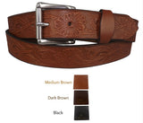 EMBOSSED "FLOWER" BELT - Thick English Bridle Leather