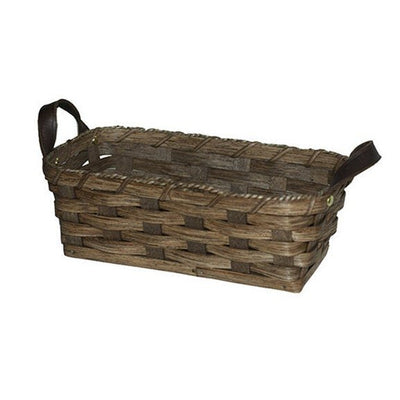 BREAD BASKET with SADDLE LEATHER HANDLES - Amish Hand Woven Rattan Basket