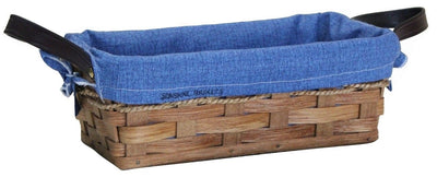 BREAD BASKET with SADDLE LEATHER HANDLES - Amish Hand Woven Rattan Basket