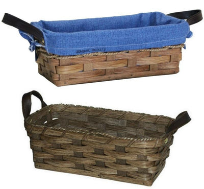 BREAD BASKET with SADDLE LEATHER HANDLES - Amish Hand Woven Rattan Basket
