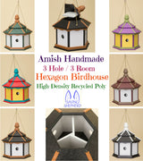 BirdhouseLARGE HEXAGON BIRDHOUSE - 3 Room Amish Handmade Weatherproof Recycled Poly ~ 6 ColorsbirdbirdhouseSaving Shepherd