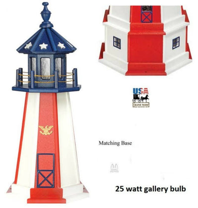 LighthouseOLD GLORY FLAG LIGHTHOUSE - Red White & Blue Stars & Stripes Working LightAmericalighthousePatriotic3 FeetYes (Lighthouse + Base + Revolving gallery bulb + Interior LightingWoodSaving ShepherdSaving Shepherd