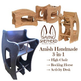 Handmade Children's Furniture3-in-1 HIGH CHAIR Desk ROCKING HORSE Solid Amish Handmade Furniture3-in-1AmishSaving Shepherd