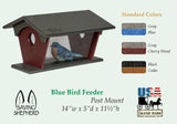 Bird FeederLarge BLUE BIRD FEEDER - Post Mount Deluxe 100% Recycled Polybirdbird feederSaving Shepherd