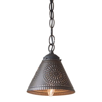 Country LightingPUNCHED TIN CRESTWOOD PENDANT SHADE LIGHT Handcrafted Chisel Pattern Hanging Lamp in Kettle Blackaccent lightaccent lightingSaving Shepherd