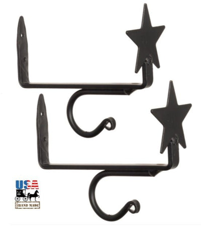 Wrought IronCURTAIN ROD & SHELF BRACKET SET - Hand Forged Wrought Iron with Country StarAmish Blacksmithcountry accentSaving Shepherd