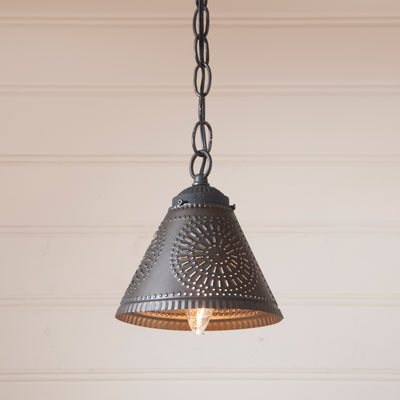 Country LightingPUNCHED TIN CRESTWOOD PENDANT SHADE LIGHT Handcrafted Chisel Pattern Hanging Lamp in Kettle Blackaccent lightaccent lightingSaving Shepherd