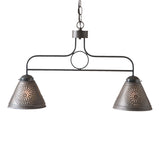 WROUGHT IRON BAR ISLAND LIGHT Handcrafted Hanging Fixture with Punched Tin Shades in 2 Finishes