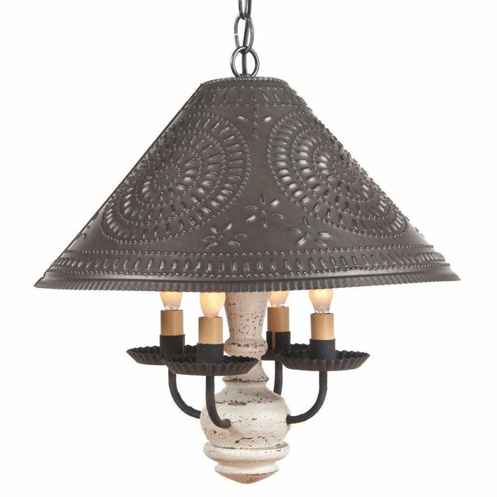 HOMESPUN SHADE LIGHT WOOD and PUNCHED TIN Country Pendant