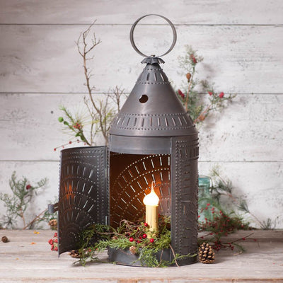 Country LightingPUNCHED TIN LANTERN TABLE LAMP Handcrafted 27" Blacksmith's Light with Chisel PatternlanternlightSaving Shepherd