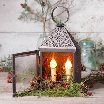 Country LightingPUNCHED TIN HARBOR LANTERN Dual Candle Lamp with Chisel Patternaccent lightcandelabraSaving Shepherd
