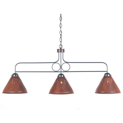 Country LightingBAR ISLAND LIGHT Large Wrought Iron & Punched Tin Fixture in Kettle BlackaccentbarSaving Shepherd