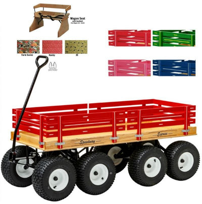WagonFULLY LOADED DOUBLE TANDEM WAGON - 3 Deluxe Maple Cushioned Benches All Terrain TiresAmishWheelsfun & gamesoutdoorRedSaving Shepherd