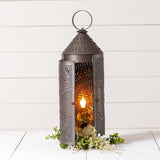 Country LightingPrimitive Colonial Chimney 22" Lantern with Chisel Design in Kettle Black Finishaccent lightaccent lightingSaving Shepherd