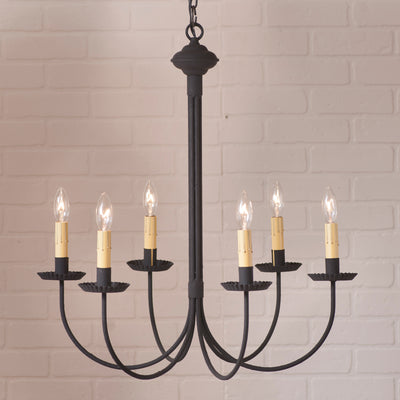 Chandeliers & Ceiling Fixtures6 Arm GRANDVIEW CHANDELIER - Textured Black with Ecru Sleeves CandelabracandelabrachandelierSaving Shepherd