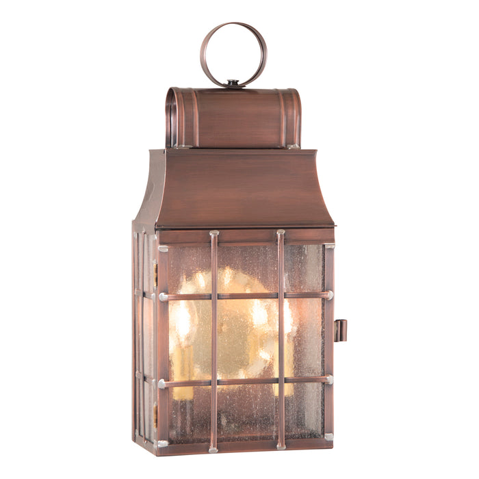 LANTERN WALL LIGHT Antique Copper with Seedy Glass Colonial Outdoor Lamp