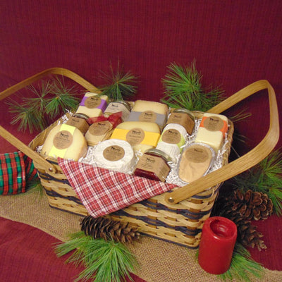 Food Gift BasketsCHEESEMONGER'S HOLIDAY PICNIC - Cheeses Condiments Fudge & Hand Woven BasketbundledelicacySaving Shepherd