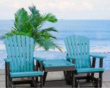 2 ADIRONDACK GLIDER CHAIRS with TABLE - Fan Back 4 Season Set in 6 Colors