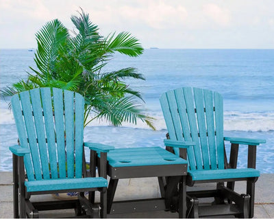 Adirondack Chair2 ADIRONDACK GLIDER CHAIRS with TABLE - Fan Back 4 Season Set in 6 ColorsAdirondackchairchairsCedar & BlackSaving Shepherd