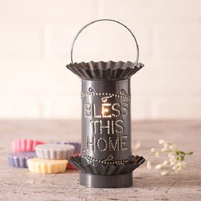 "BLESS THIS HOME" PUNCHED TIN WAX TART WARMER Handmade Electric Accent Light