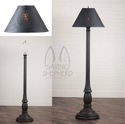 Floor LampWOODSPUN COLONIAL FLOOR LAMP ~ "Americana Black" Textured Finish with Punched Tin Shadefloor lampfloor lightSaving Shepherd