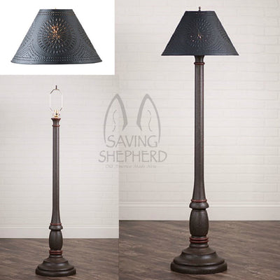 Floor LampWOODSPUN COLONIAL FLOOR LAMP ~ "Espresso" Textured Finish with Punched Tin Shadefloor lampfloor lightSaving Shepherd