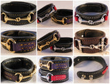 Handtooled LeatherLEATHER HORSE SNAFFLE BIT BRACELET Black & Red with Gold Equestrian Buckle HardwareAmishbarnSaving Shepherd