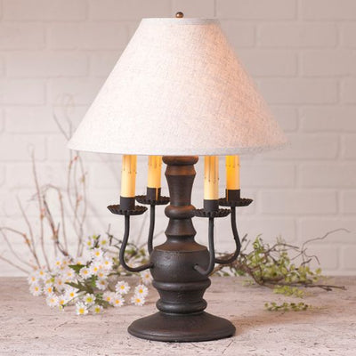 Country LightingCOLONIAL "CEDAR CREEK" TABLE LAMP with Ivory Linen Fabric Shade in 7 Distressed FinishesblackcandelabraSaving Shepherd