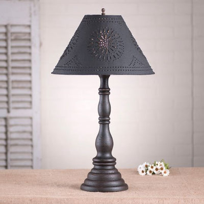Country LightingDAVENPORT TABLE LAMP with 15" Punched Tin Shade in 10 Distressed Textured Finisheslamplightpunched tinBlackSaving Shepherd