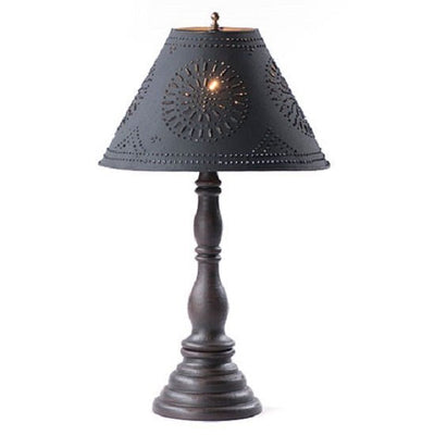 Country LightingDAVENPORT TABLE LAMP with 15" Punched Tin Shade in 10 Distressed Textured Finisheslamplightpunched tinBlackSaving Shepherd