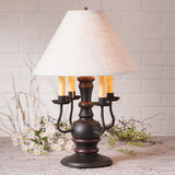 Country LightingCOLONIAL "CEDAR CREEK" TABLE LAMP with Ivory Linen Fabric Shade in 7 Distressed FinishesblackcandelabraSaving Shepherd