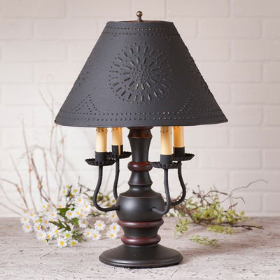 Country LightingCOLONIAL "CEDAR CREEK" TABLE LAMP with 4 Arm Candelabra in 7 Distressed FinishesblackcandelabraSaving Shepherd