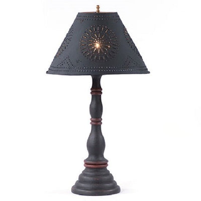 Country LightingDAVENPORT TABLE LAMP with 15" Punched Tin Shade in 10 Distressed Textured Finisheslamplightpunched tinBlack with Red StripeSaving Shepherd