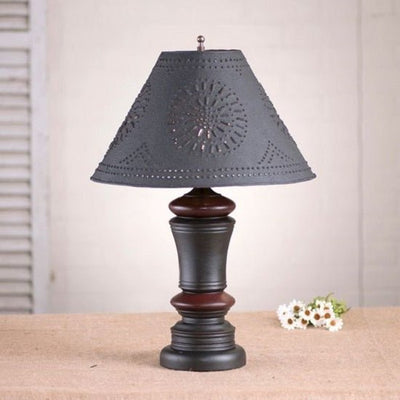 Country LightingBLACK & RED "PEPPERMILL" TABLE LAMP with LINEN or PUNCHED TIN SHADEbedsidelampSaving Shepherd