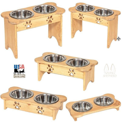 Handcrafted for PetsDOG BONE FEEDER - Finished Pine Wood Elevated Food & Water Stationamish handmadeCatSaving Shepherd