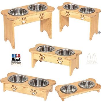 Handcrafted for PetsBONE SHAPED DOG FEEDER - Unfinished Pine Wood Food & Water StandboneCatSaving Shepherd