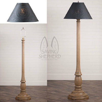 Floor LampWOODSPUN COLONIAL FLOOR LAMP ~ "Americana Pearwood" Textured Finish with Punched Tin Shadefloor lampfloor lightSaving Shepherd