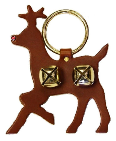 Door ChimeLEATHER RUDOLPH DOOR CHIME with CRYSTAL NOSE & BRASS SLEIGH BELLS - Amish Handmade in USAbellsbuckSaving Shepherd