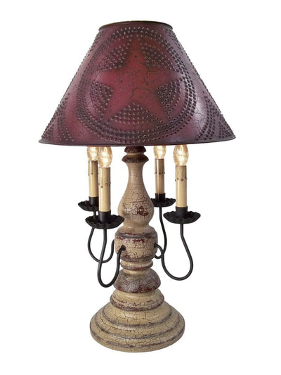 Country LightingCRACKLED BUTTERMILK & RED LAMP - Wood & Wrought Iron with Punched Tin Willow Shade USACandelabracandleSaving Shepherd