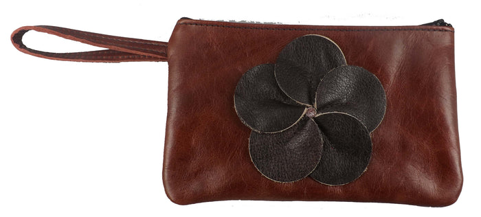 LEATHER FLOWER CLUTCH - Amish Handmade in USA - 10 COLORS