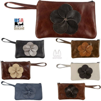 Clutch PurseLEATHER FLOWER CLUTCH - Amish Handmade in USA - 10 COLORSAmishbagSaving Shepherd