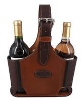 LEATHER WINE CARRIER ~ Made for 2 Bottles + Cheese & Crackers ~ 4 Styles