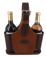 LEATHER WINE CARRIER ~ Made for 2 Bottles + Cheese & Crackers ~ 4 Styles