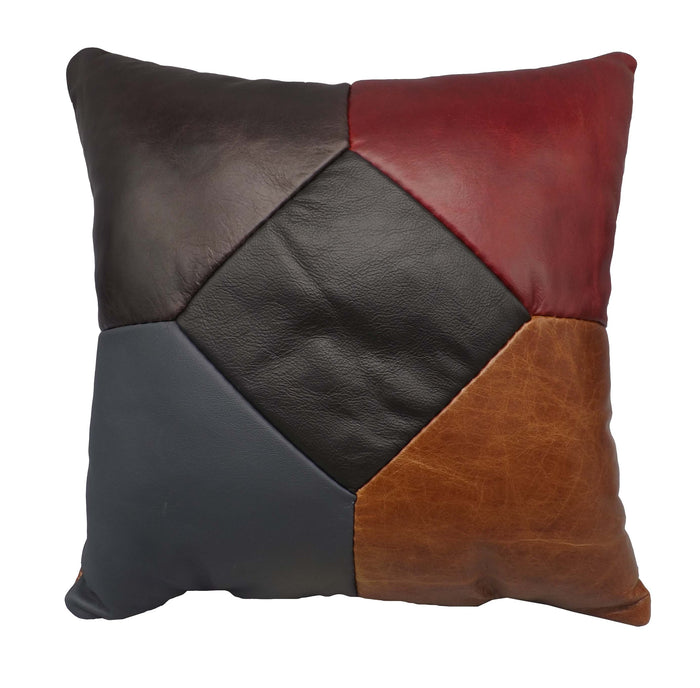 AMISH MULTICOLOR LEATHER QUILT PILLOW - 15