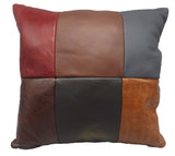 AMISH MULTICOLOR LEATHER QUILT PILLOW - 15" Handmade in 5, 6 or 9 Patch Design