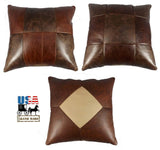 AMISH LEATHER QUILT PILLOW - 15" Handmade in 5, 6 or 9 Patch Design